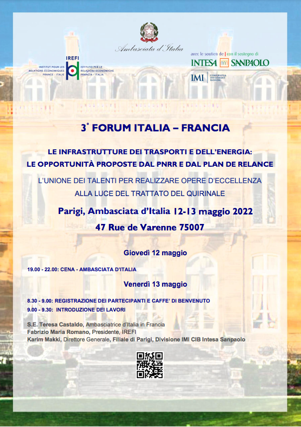 IREFI Invito 3° Forum delle Infrastrutture dei Trasporti e dell'Energia - Parigi 12-13 maggio 2022